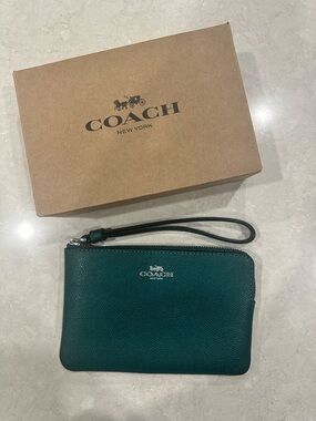 Coach Emerald Green Wristlet & Coach compact mirror